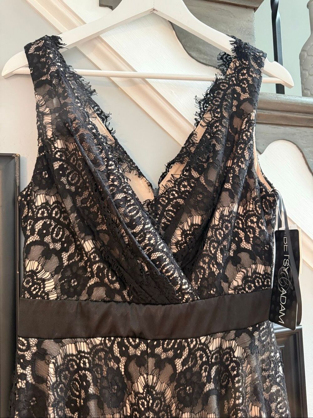 Betsy & Adam Black Lace Fit & Flare Cocktail Dress sz 10 NWT